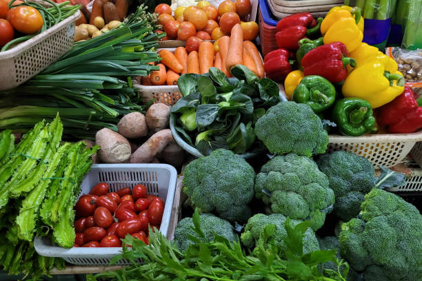 fig 1: Assorted fresh vegetables at a market stall